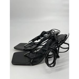 FLAME BLACK STRAPPY LACE UP SQUARE TOE STILETTO HEELS size 10 NWOB